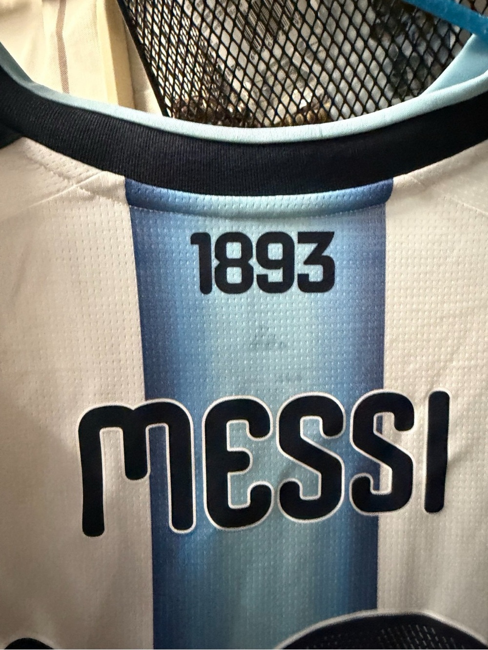 adidas Messi Argentina Soccer Jersey in Sky Blue & White with Gold Accents - Picture 5 of 5